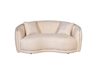 Диван двухместный велюровый бежевый с кантом