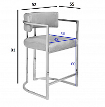 Стул барный велюровый серый/хром