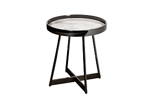 Столик журнальный белый керамогранит/черный хром