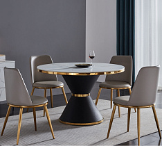 Стол обеденный круглый искусственный мрамор/черный металл