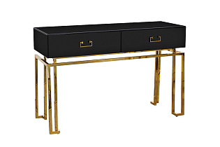 Консоль с ящиками черное стекло/золото 2 (превью)