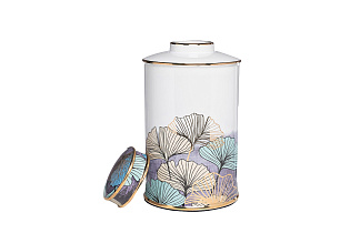 Ваза керамическая с крышкой белая «Листья Гинкго» 2 (превью)