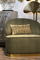 Кресло велюровое XXL темно-оливковое с золотом