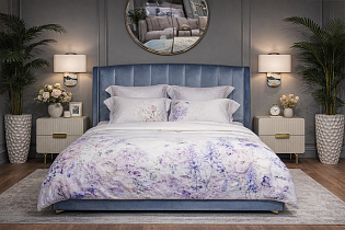 Дизайнерская кровать Odry с подъемным механизмом вельвет синяя