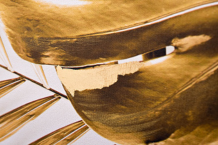 Холст "Золотые листья монстеры-1" в багете латунь