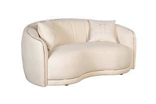 Диван двухместный велюровый бежевый с кантом