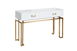 Консоль с ящиками белое стекло/матовое золото 2 (превью)
