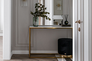 Консоль искусственный белый мрамор Bianco Namibia/матовое золото