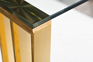 Стол обеденный квадратный прозрачное стекло/золото