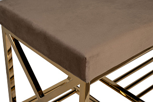 Банкетка велюровая серо-бежевая/золото