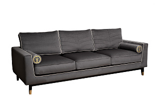 Диван Мадрид Память(Madrid Memory) трехместный велюровый серый с кантом