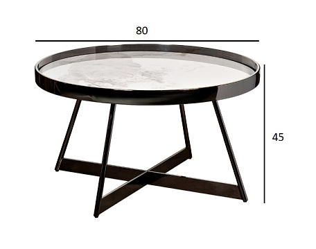 Стол журнальный белый керамогранит/черный хром