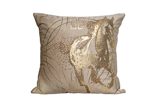 Подушка декоративная с бисером, стеклярусом и вышивкой "Голден Спирит" бежевая