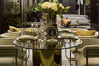 Стол обеденный прозрачное стекло/золото