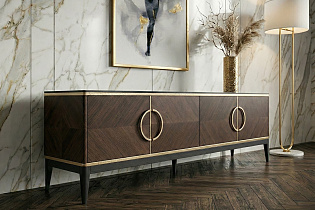 Тумба под телевизор с дверцами темный шпон