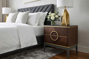 Тумбочка прикроватная с 2-мя ящиками темный шпон