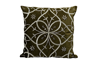 Подушка декоративная с вышивкой «Узор» зеленая 1 (превью)