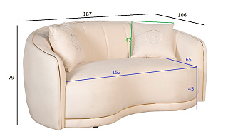 Диван двухместный велюровый бежевый с кантом