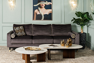 Диван Мадрид Мемори(Madrid Memory) трехместный велюровый серый с кантом