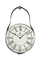 Часы настенные круглые на кожаном подвесе (хром)