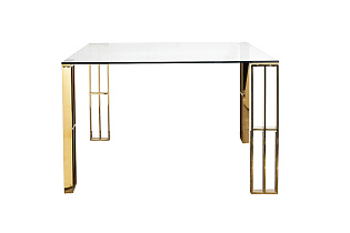 Стол обеденный квадратный прозрачное стекло/золото