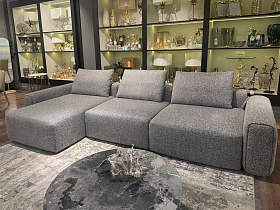 Диван Турин (Turin) трехместный с канапе раскладной черно-серый