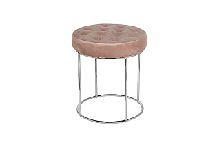 Пуф велюровый круглый розовый/хром