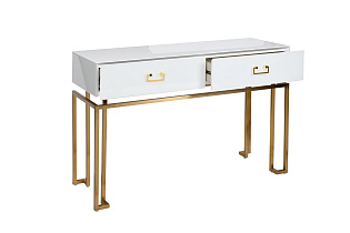 Консоль с ящиками белое стекло/матовое золото 3 (превью)