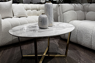 Стол журнальный овальный белый/золото 5 (превью)