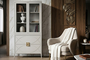 Шкаф-витрина с 2-мя стеклянными фасадами с комодом бежевый