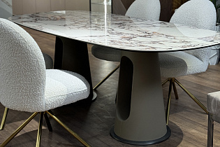 Стол обеденный керамика/экокожа бежевая