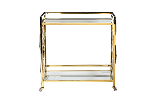 Стол-тележка сервировочная прозрачное стекло/золото