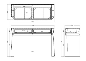 Консоль зеркальная с двумя ящиками и золотистой отделкой