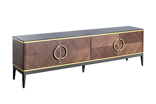 Тумба под телевизор с дверцами темный шпон