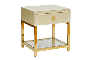 Тумбочка с выдвижным ящиком и стеклянными панелями бежевая 2 (превью)