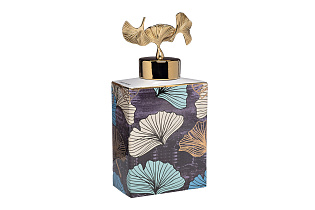 Ваза керамическая с крышкой бирюзово-серая «Гинкго» 1 (превью)