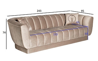 Диван трехместный велюровый серый