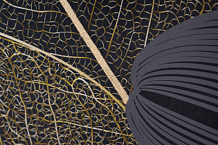 Холст «Золотые листья-3» в багете латунь 2 (превью)