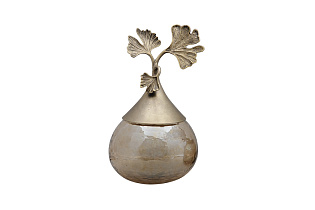 Ваза декоративная «Гинкго» из текстурированного стекла с крышкой 1 (превью)