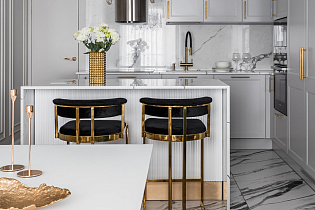 Стул барный черный велюровый (золото)