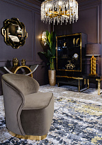 Кресло велюровое XXL темно-оливковое с золотом
