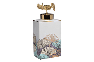 Ваза керамическая с крышкой белая «Гинкго» 1 (превью)