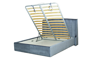 Кровать Odry с подъемным механизмом вельвет синяя