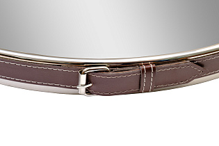 Зеркало круглое на кожаном подвесе (хром)