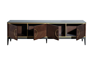 Тумба под телевизор с дверцами темный шпон