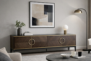 Тумба под телевизор с дверцами темный шпон