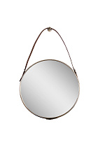 Зеркало круглое на кожаном подвесе (хром)